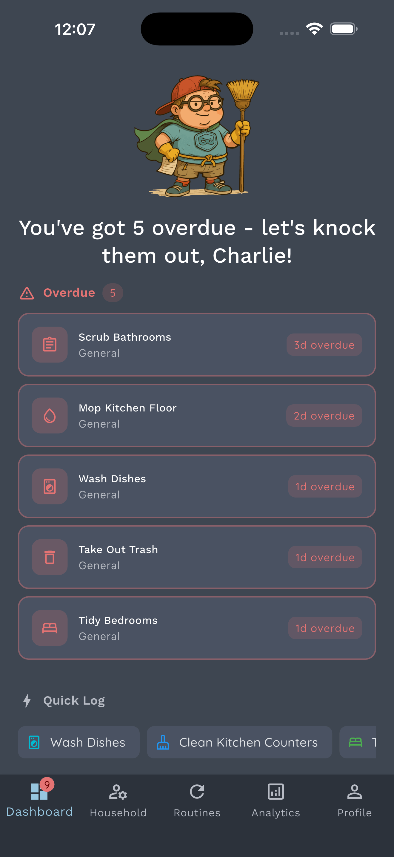 ChoreHero Dashboard in dark mode